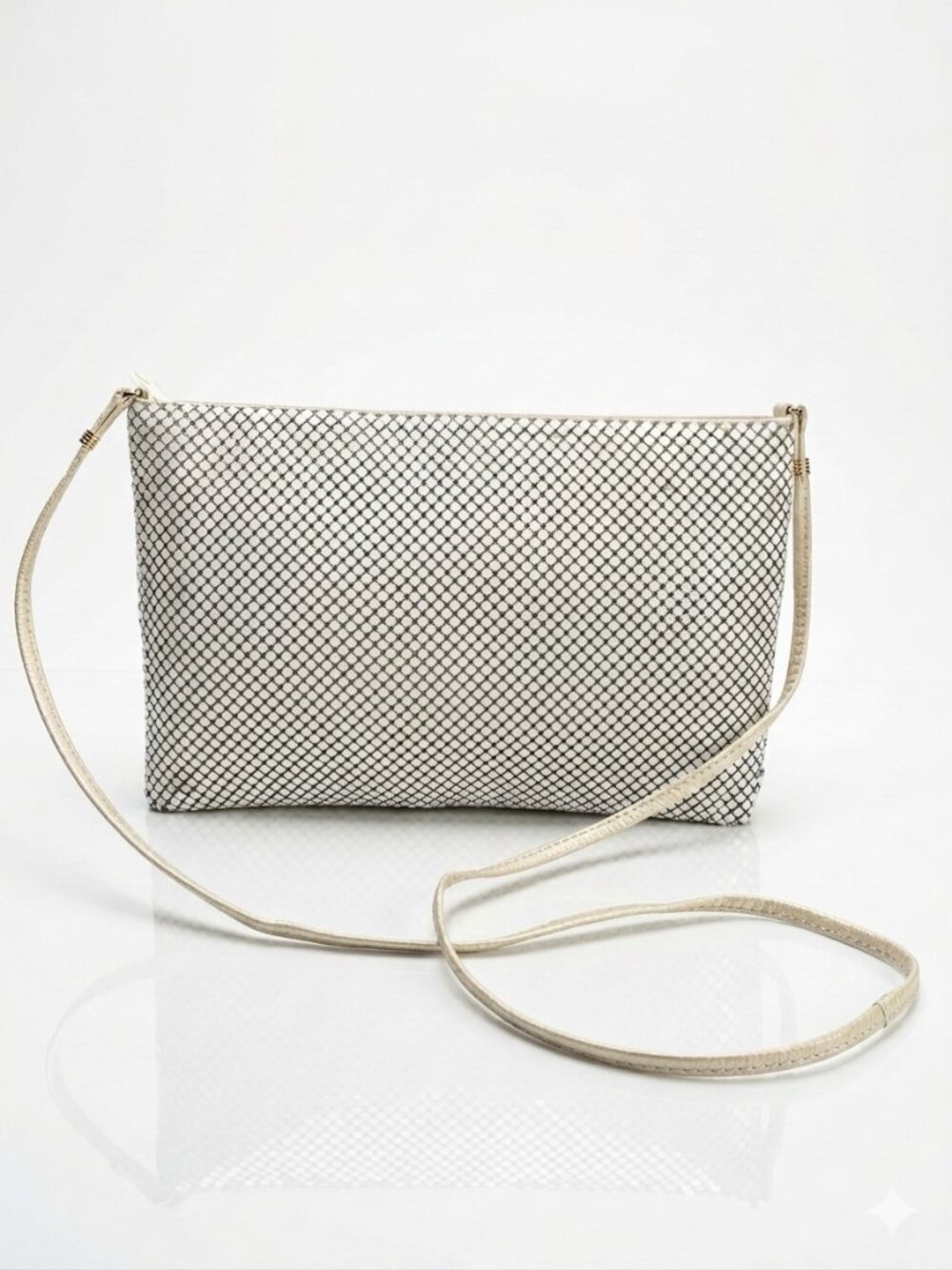 Vintage 80s Whiting and Davis Beige Metal Sequin Mesh Shoulder Bag